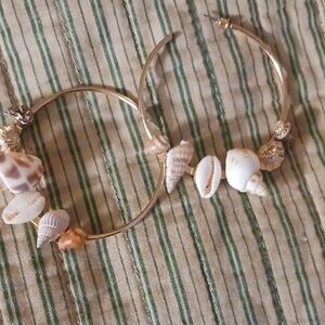 Gold Hoop Earrings with Natural Shell Accents - White & Cream